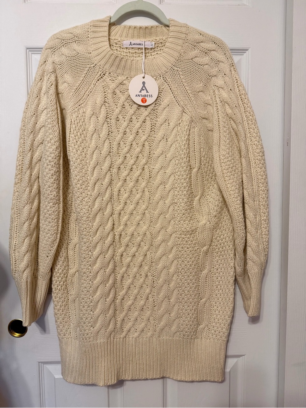 NWT ANRABESS Oversized Cable Knit Sweater Dress Cream Off White Chunky Small S